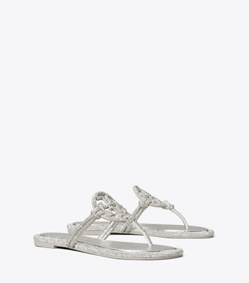 Tory Burch designer sandals Miller Pavé Knotted Sandal in SILVER angle