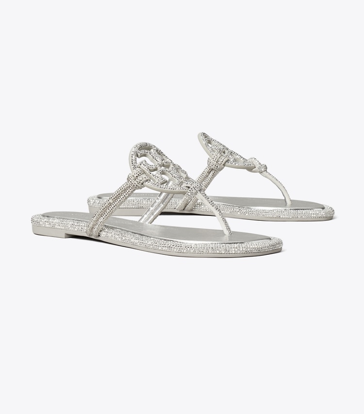 Tory Burch designer sandals Miller Pavé Knotted Sandal in SILVER angle