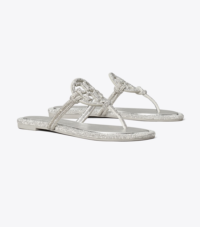 Tory Burch designer sandals Miller Pavé Knotted Sandal in SILVER angle