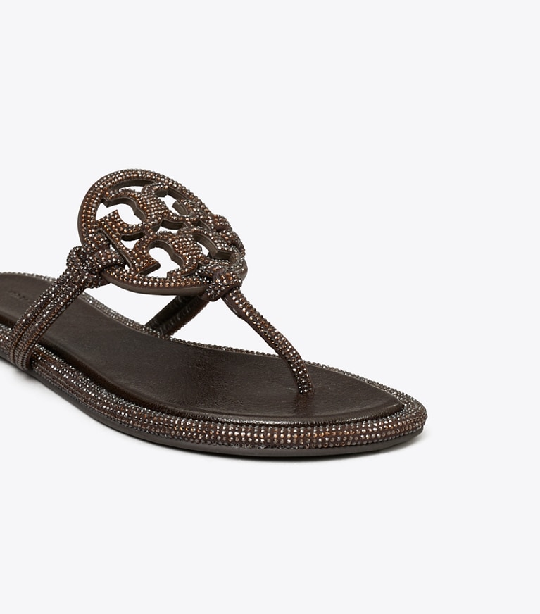 Tory Burch designer sandals Miller Pavé Knotted Sandal in COCOA angle