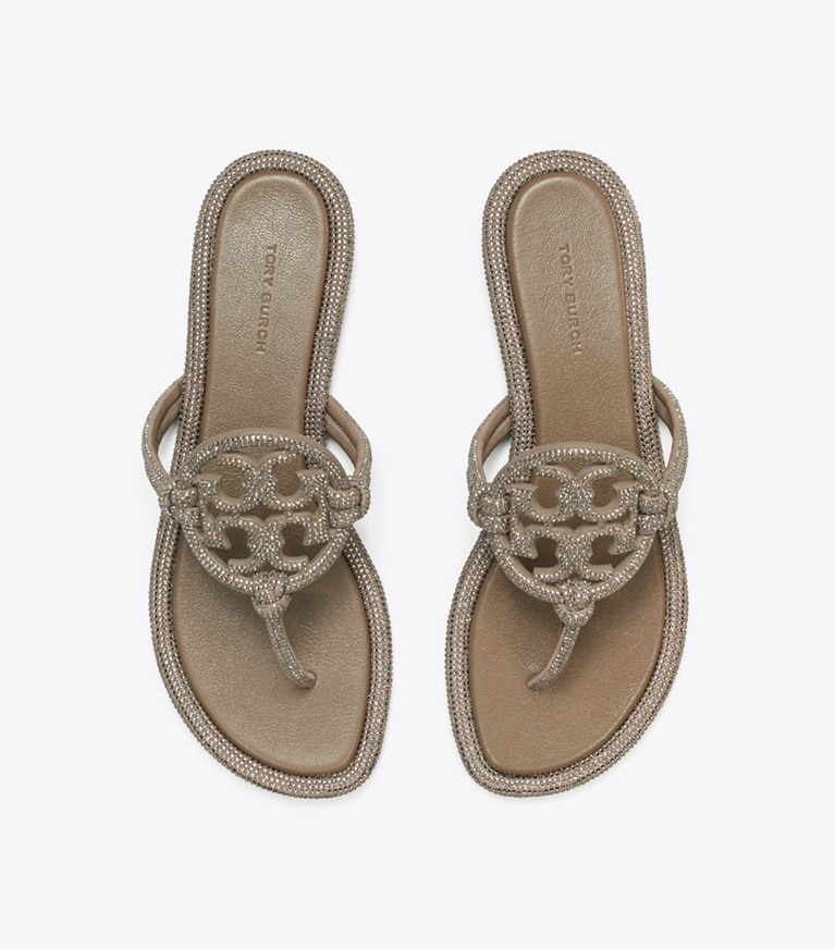 Tory Burch designer サンダル ミラー パヴェ ノット サンダル in DARK CLAY angle