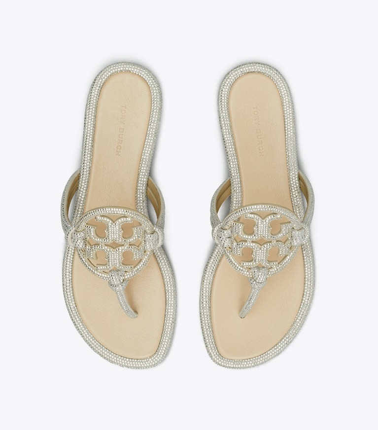 Tory Burch designer sandals Miller Pavé Knotted Sandal in STONE GRAY angle