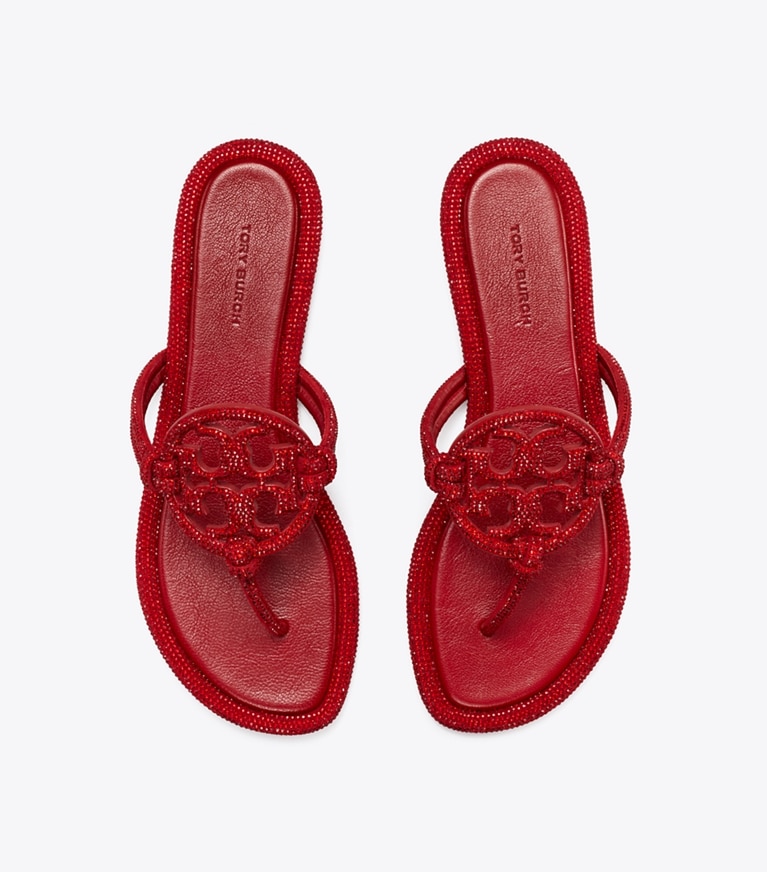 Tory Burch designer sandals Miller Pavé Knotted Sandal in RUBY angle