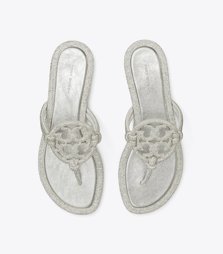 Tory Burch designer sandals Miller Pavé Knotted Sandal in SILVER angle