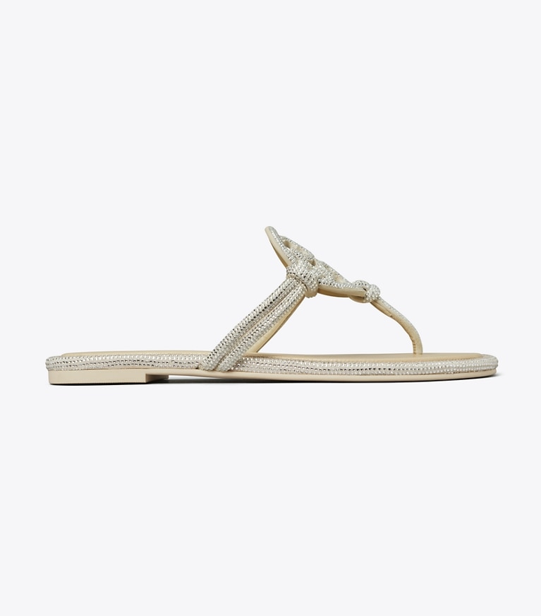 Tory Burch designer sandals Miller Pavé Knotted Sandal in STONE GRAY angle