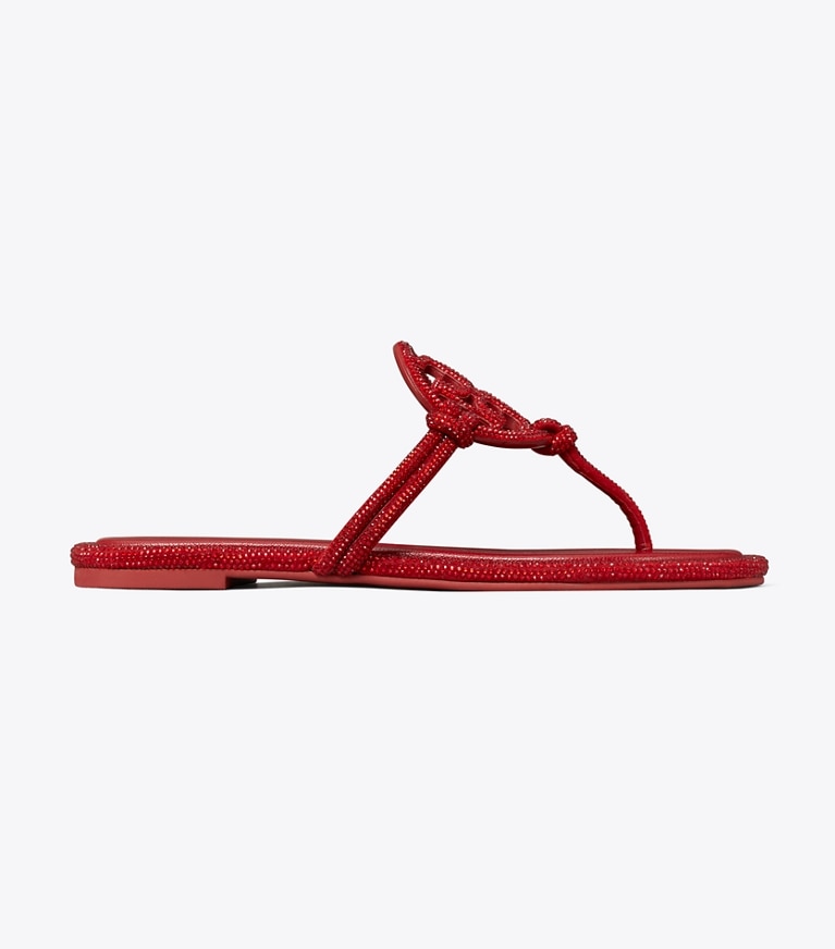 Tory Burch designer sandals Miller Pavé Knotted Sandal in RUBY angle