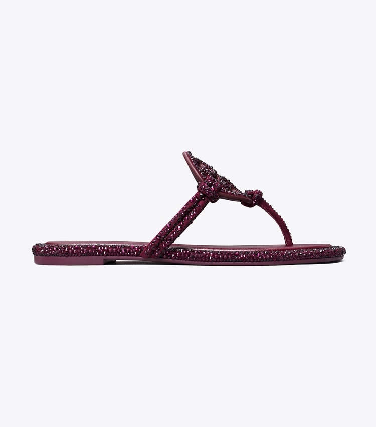 Tory Burch designer sandals Miller Pavé Knotted Sandal in DARK CARMINE side