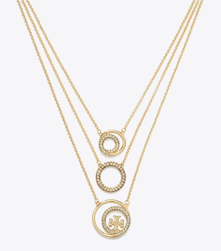 Tory Burch designer necklaces Miller Pavé Layered Necklace in Tory Gold / Crystal detail