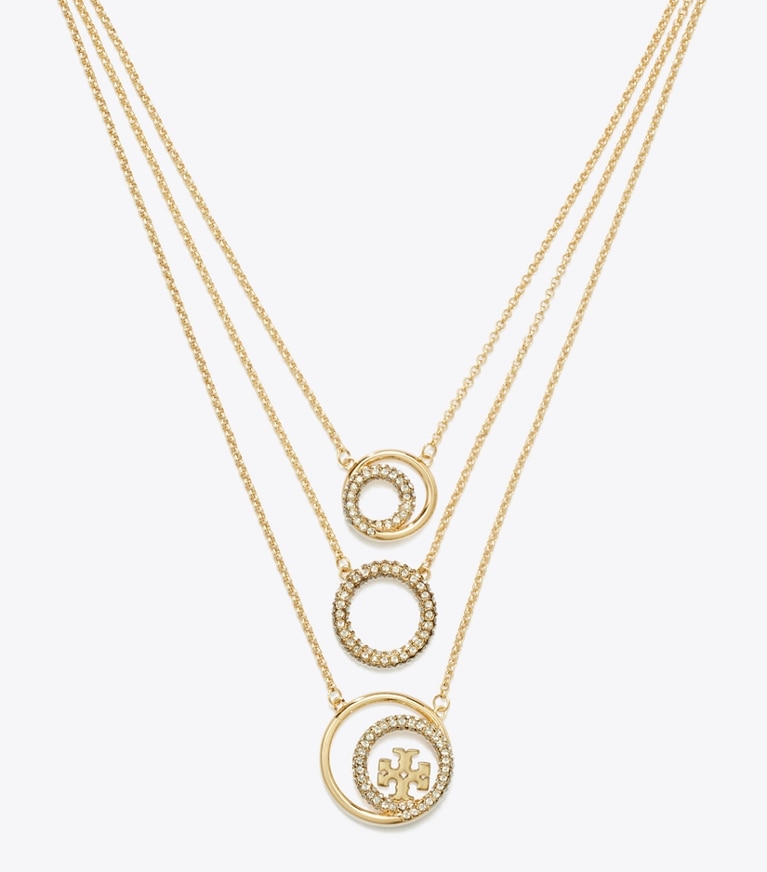 Tory Burch designer necklaces Miller Pavé Layered Necklace in Tory Gold / Crystal front