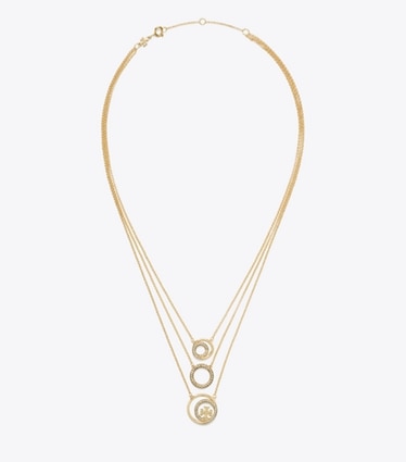 Tory Burch designer necklaces Miller Pavé Layered Necklace in Tory Gold / Crystal front