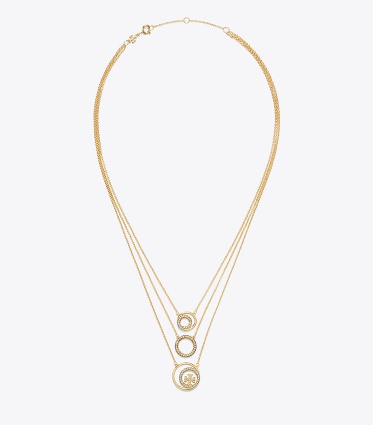 Tory Burch designer necklaces Miller Pavé Layered Necklace in Tory Gold / Crystal front