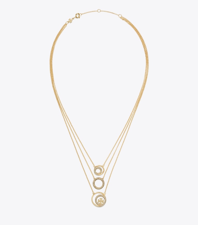 Tory Burch designer necklaces Miller Pavé Layered Necklace in Tory Gold / Crystal front