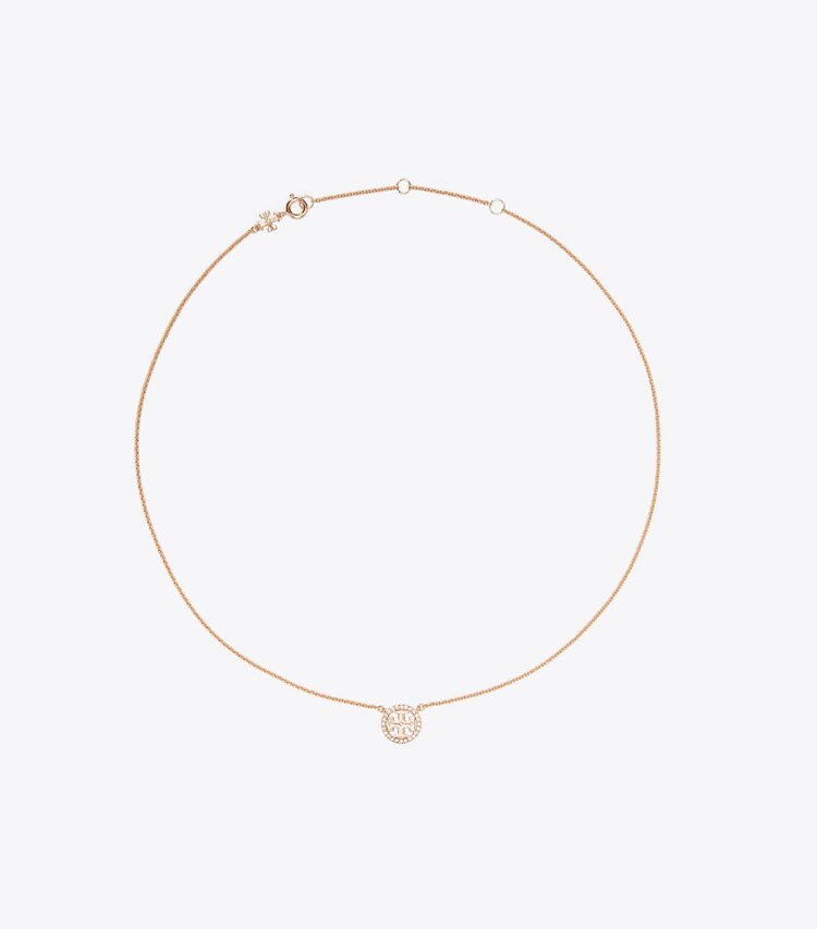 Tory Burch designer ネックレス ミラー パヴェ ペンダント ネックレス in Rose Gold/Crystal front