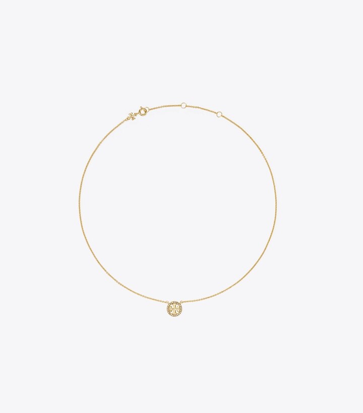 Tory Burch designer necklaces Miller Pavé Logo Delicate Necklace in Tory Gold/Crystal front