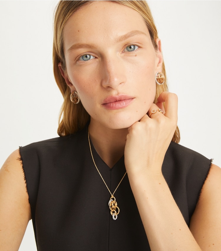 Tory Burch designer earrings Miller Pavé Multi Hoop Earring in Tory Gold / Crystal additional on model
