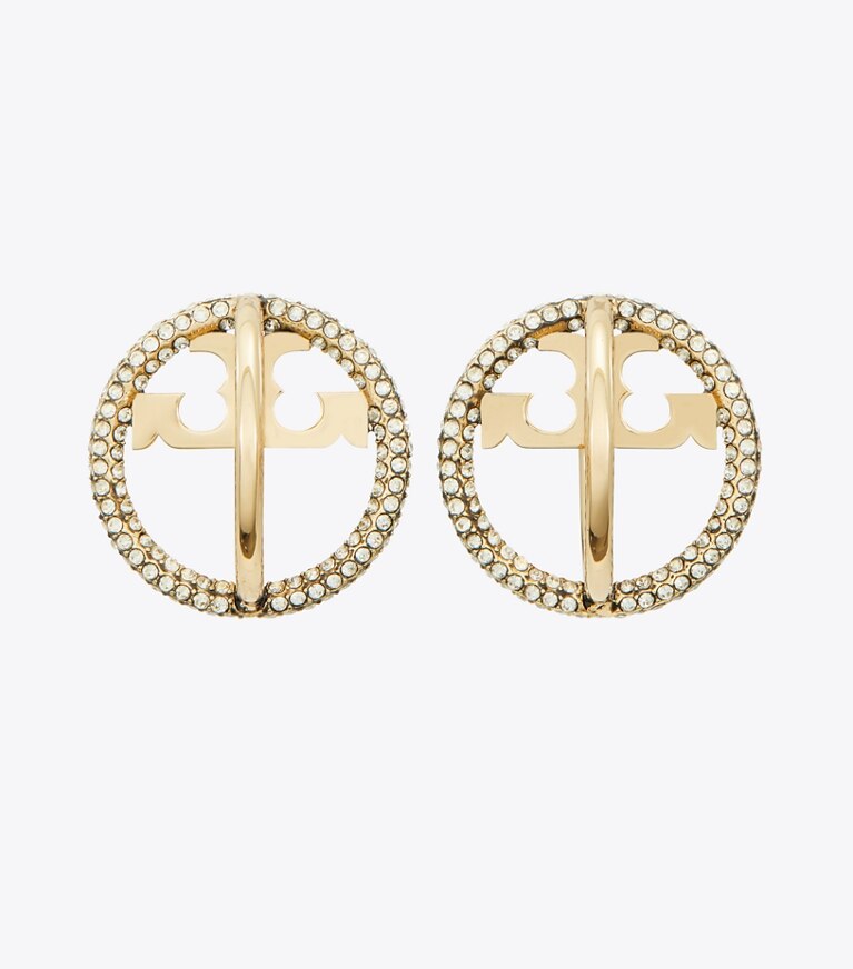 Tory Burch designer earrings Miller Pavé Multi Hoop Earring in Tory Gold / Crystal front