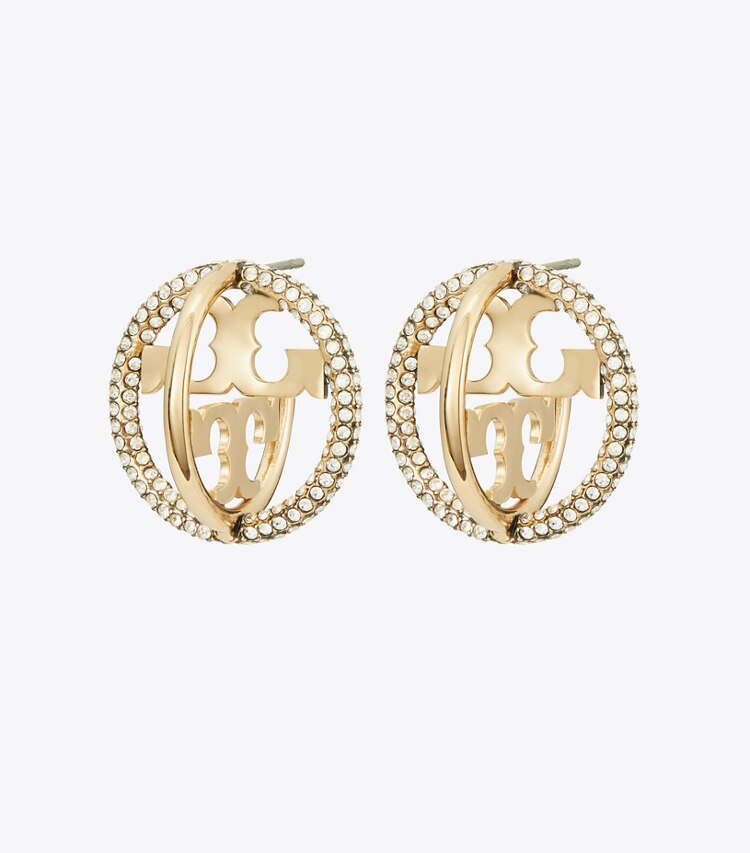 Tory Burch designer earrings Miller Pavé Multi Hoop Earring in Tory Gold / Crystal front
