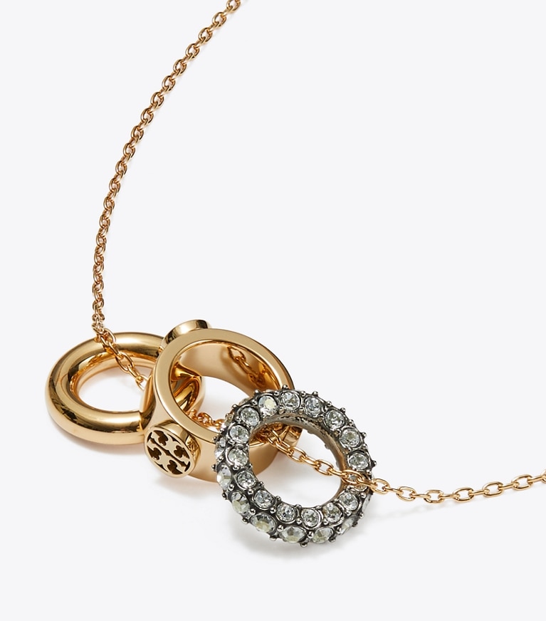 Tory Burch designer jewelry boxes Miller Pavé Necklace and Earring Gift Set in Tory Gold / Crystal front
