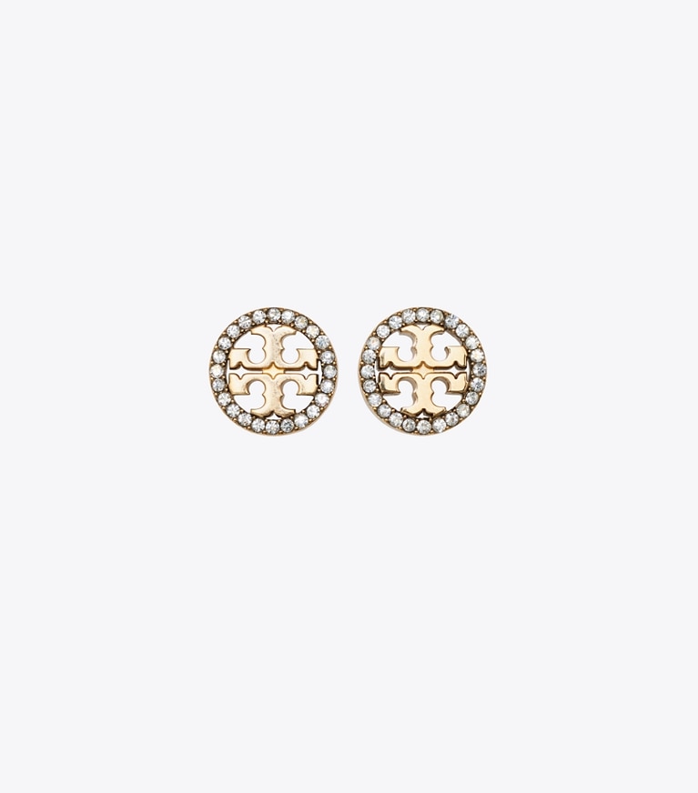 Tory Burch designer jewelry boxes Miller Pavé Necklace and Earring Gift Set in Tory Gold / Crystal front