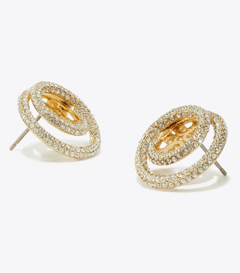 Tory Burch designer ohrringe Miller Pavé-Ohrstecker mit Doppelring in Tory Gold / Crystal front