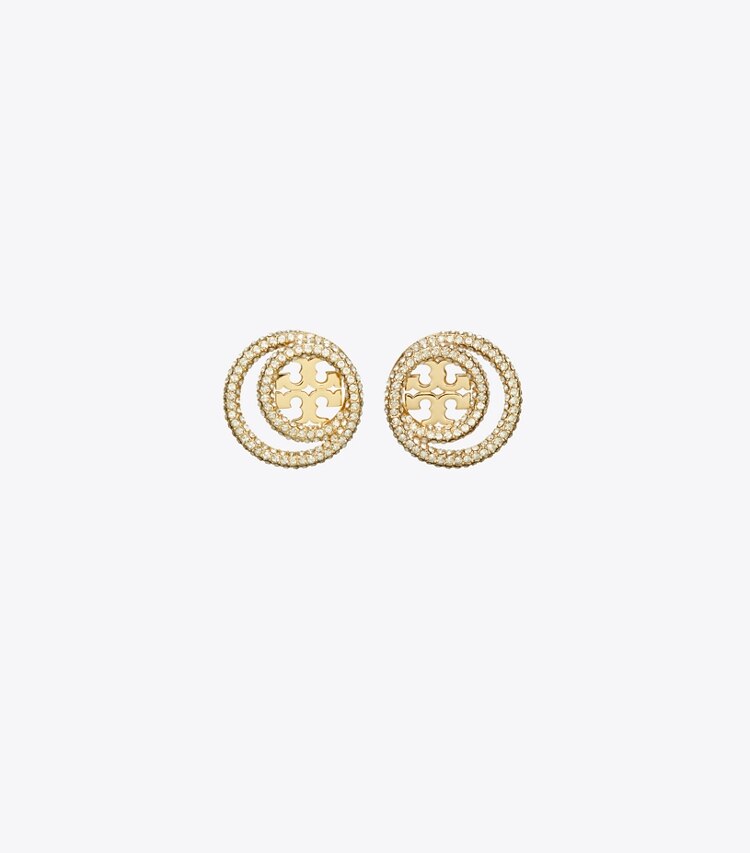 Tory Burch designer ohrringe Miller Pavé-Ohrstecker mit Doppelring in Tory Gold / Crystal front