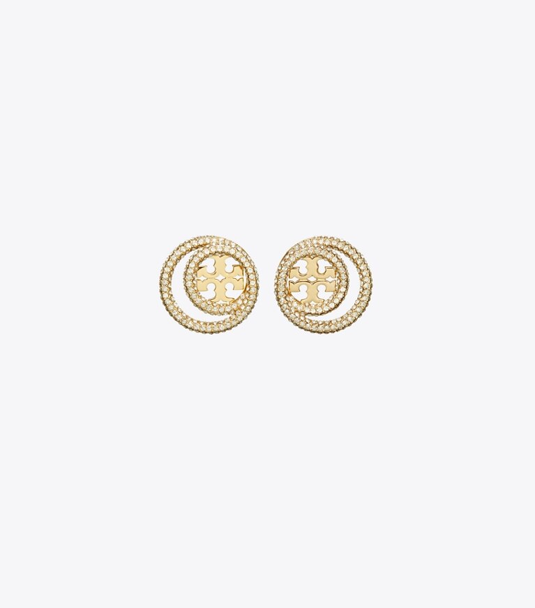 Tory Burch designer ohrringe Miller Pavé-Ohrstecker mit Doppelring in Tory Gold / Crystal front