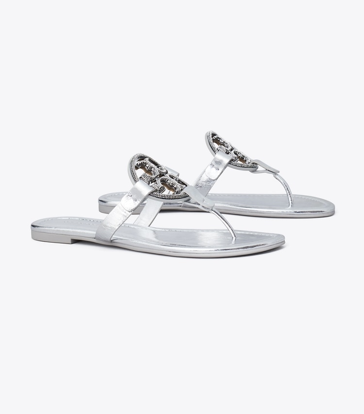 Tory Burch designer sandals Miller Pavé Sandal in SILVER / SILVER angle