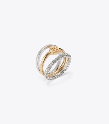 Tory Burch designer rings Miller Pavé Stacking Ring in Tory Gold / Tory Silver / Crystal angle