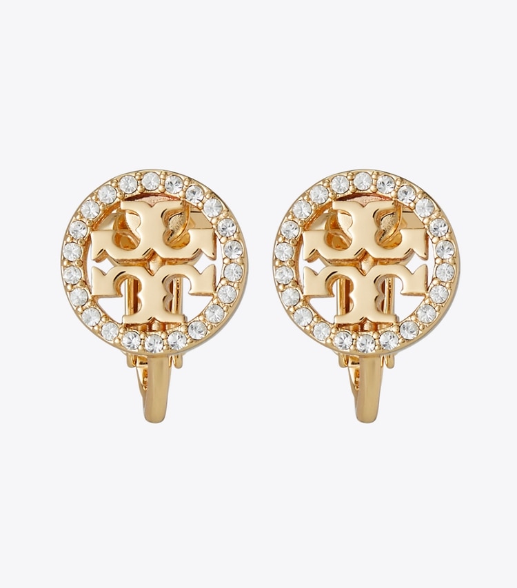 Tory Burch designer イヤリング＆ピアス ミラー パヴェ スタッズ クリップオンイヤリング in Tory Gold / Crystal ディテール