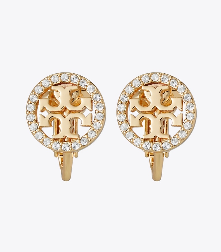 Tory Burch designer イヤリング＆ピアス ミラー パヴェ スタッズ クリップオンイヤリング in Tory Gold / Crystal front