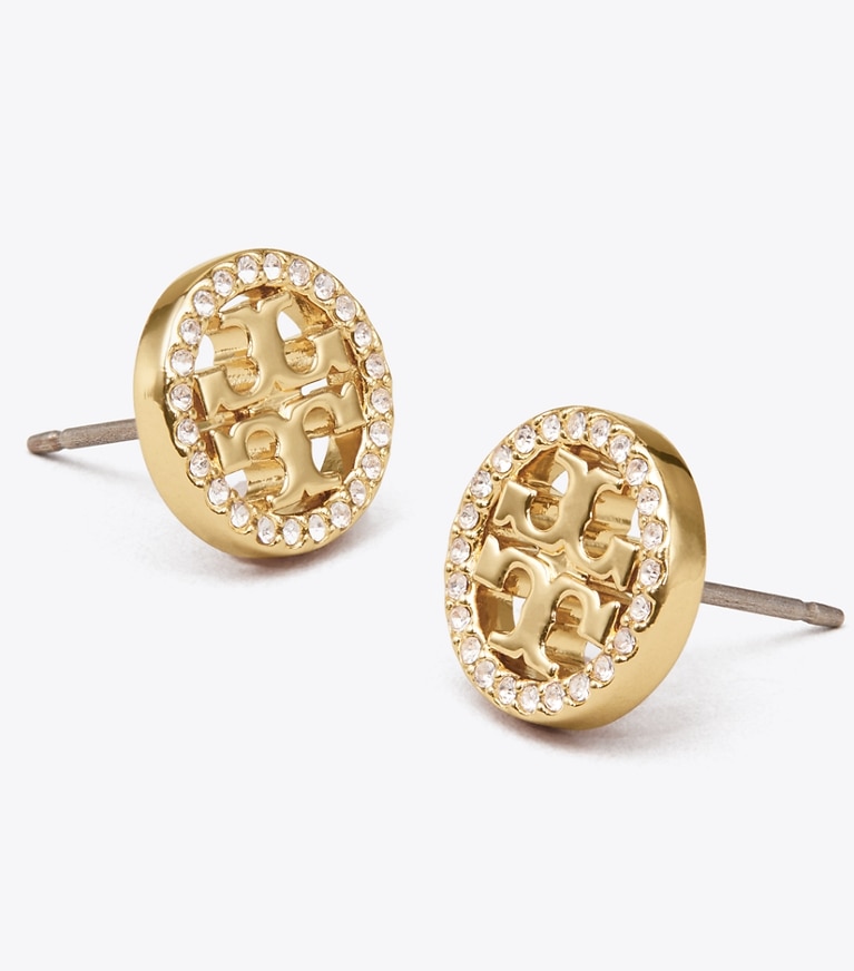 Tory Burch designer イヤリング＆ピアス ミラーパヴェ スタッズピアス in Tory Gold/Crystal front