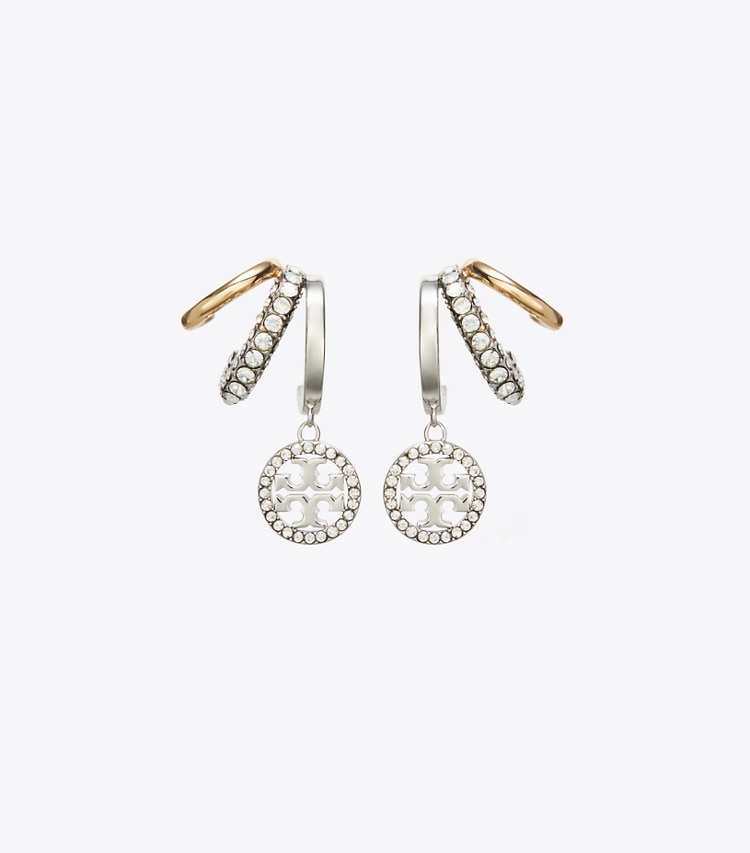 Tory Burch designer earrings Miller Pavé Triple Hoop Earrings in Tory Gold / Tory Silver / Crystal detail