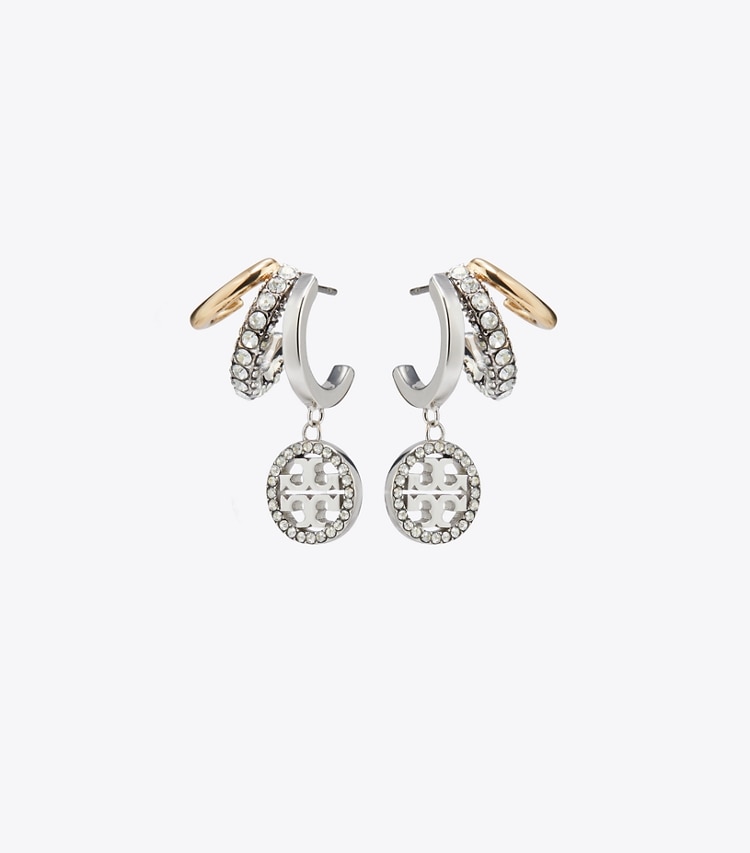 Tory Burch designer earrings Miller Pavé Triple Hoop Earrings in Tory Gold / Tory Silver / Crystal front