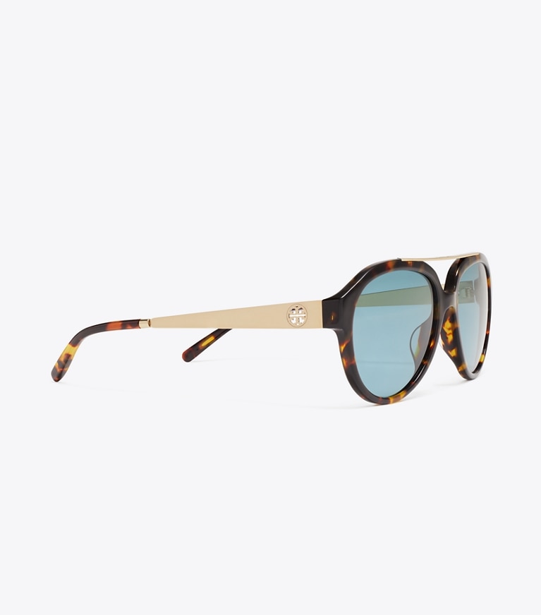 Tory Burch designer sunglasses & eyewear Miller Pilot Sunglasses in TORTOISE/PETROL GREEN detail