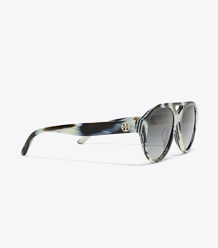Tory Burch designer sunglasses & eyewear Miller Pilot Sunglasses in IVORY BROWN HORN/LIGHT GRAY GRADIENT detail