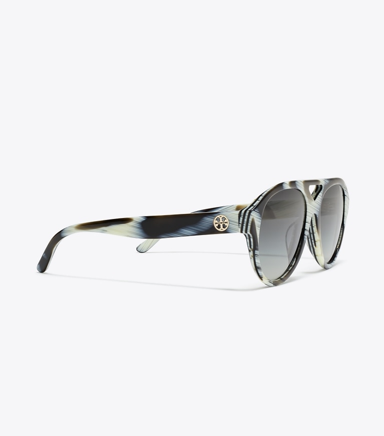 Tory Burch designer sunglasses & eyewear Miller Pilot Sunglasses in IVORY BROWN HORN/LIGHT GRAY GRADIENT detail
