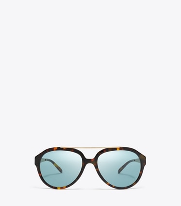 Tory Burch designer sunglasses & eyewear Miller Pilot Sunglasses in TORTOISE/PETROL GREEN front