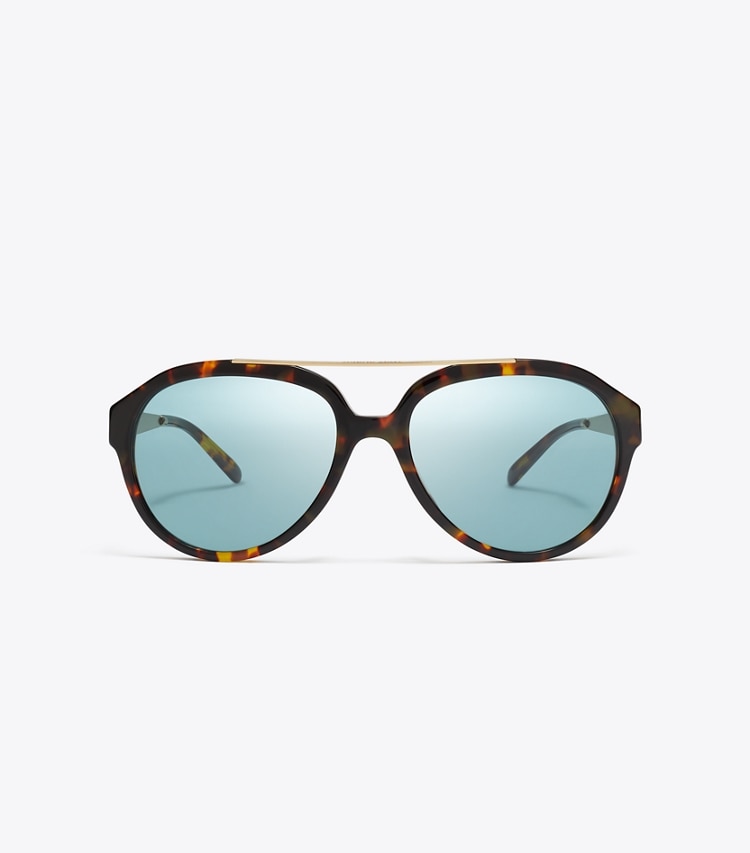Tory Burch designer sunglasses & eyewear Miller Pilot Sunglasses in TORTOISE/PETROL GREEN front