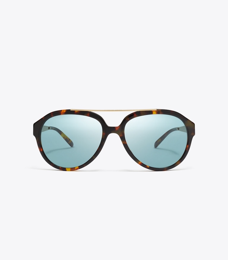 Tory Burch designer sunglasses & eyewear Miller Pilot Sunglasses in TORTOISE/PETROL GREEN front