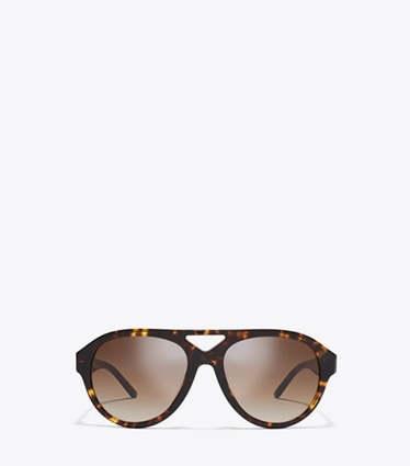 Tory Burch designer sunglasses & eyewear Miller Pilot Sunglasses in DARK TORTOISE/BROWN GRADIENT front