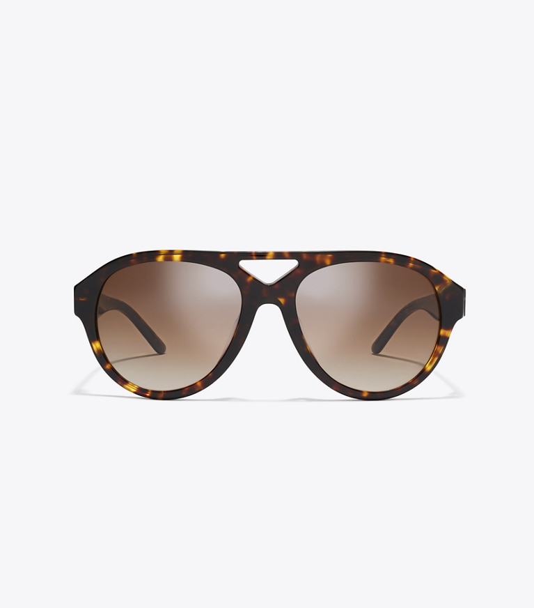 Tory Burch designer sunglasses & eyewear Miller Pilot Sunglasses in DARK TORTOISE/BROWN GRADIENT front