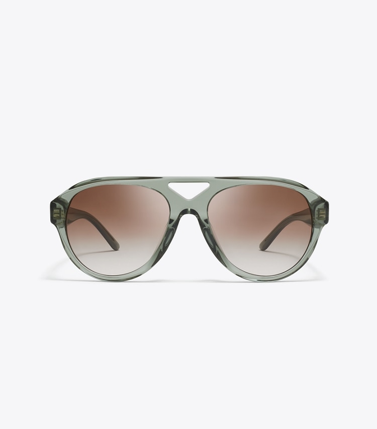 Tory Burch designer sunglasses & eyewear Miller Pilot Sunglasses in TRANSPARENT SAGE/ LIGHT GRAY GRADIENT front