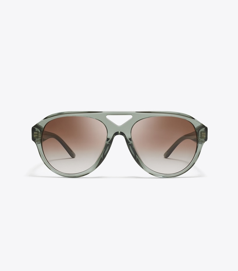 Tory Burch designer sunglasses & eyewear Miller Pilot Sunglasses in TRANSPARENT SAGE/ LIGHT GRAY GRADIENT front