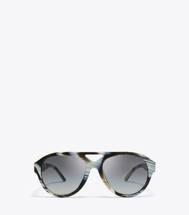 Tory Burch designer sunglasses & eyewear Miller Pilot Sunglasses in IVORY BROWN HORN/LIGHT GRAY GRADIENT front