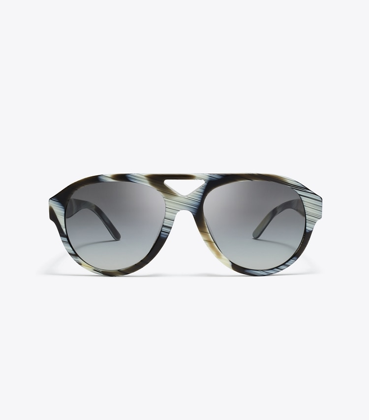 Tory Burch designer sunglasses & eyewear Miller Pilot Sunglasses in IVORY BROWN HORN/LIGHT GRAY GRADIENT front