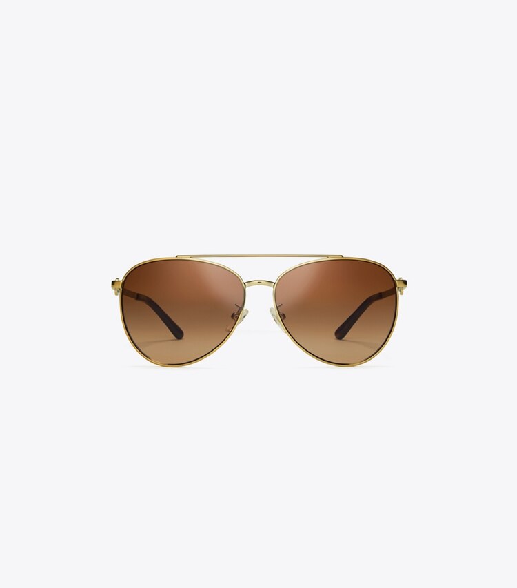 Tory Burch designer sunglasses & eyewear Miller Pilot Sunglasses in Shiny Gold Metal front