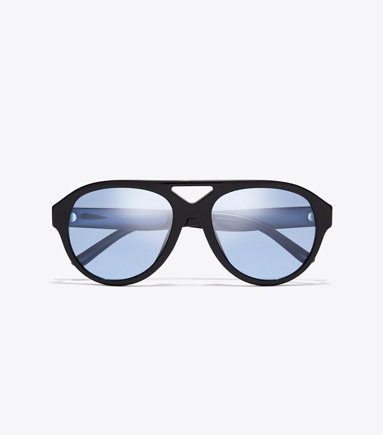 Tory Burch designer sunglasses & eyewear Miller Pilot Sunglasses in BLACK/BLUE overhead