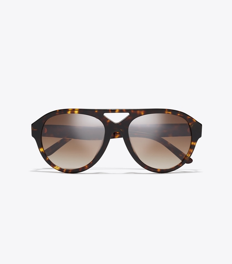 Tory Burch designer sunglasses & eyewear Miller Pilot Sunglasses in DARK TORTOISE/BROWN GRADIENT overhead