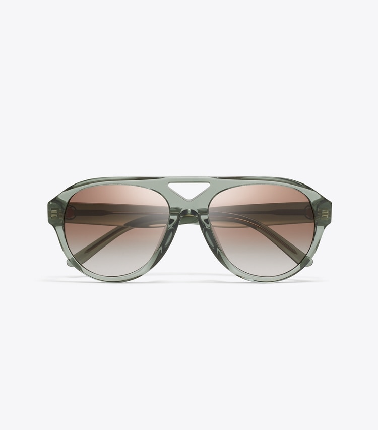 Tory Burch designer sunglasses & eyewear Miller Pilot Sunglasses in TRANSPARENT SAGE/ LIGHT GRAY GRADIENT overhead
