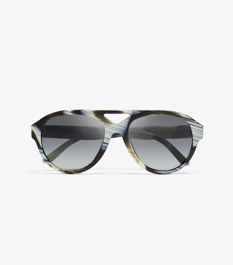 Tory Burch designer sunglasses & eyewear Miller Pilot Sunglasses in IVORY BROWN HORN/LIGHT GRAY GRADIENT overhead